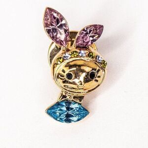 Sparkly Easter Rabbit Chest pin‎ brooch, color: Pink, blue and gold.